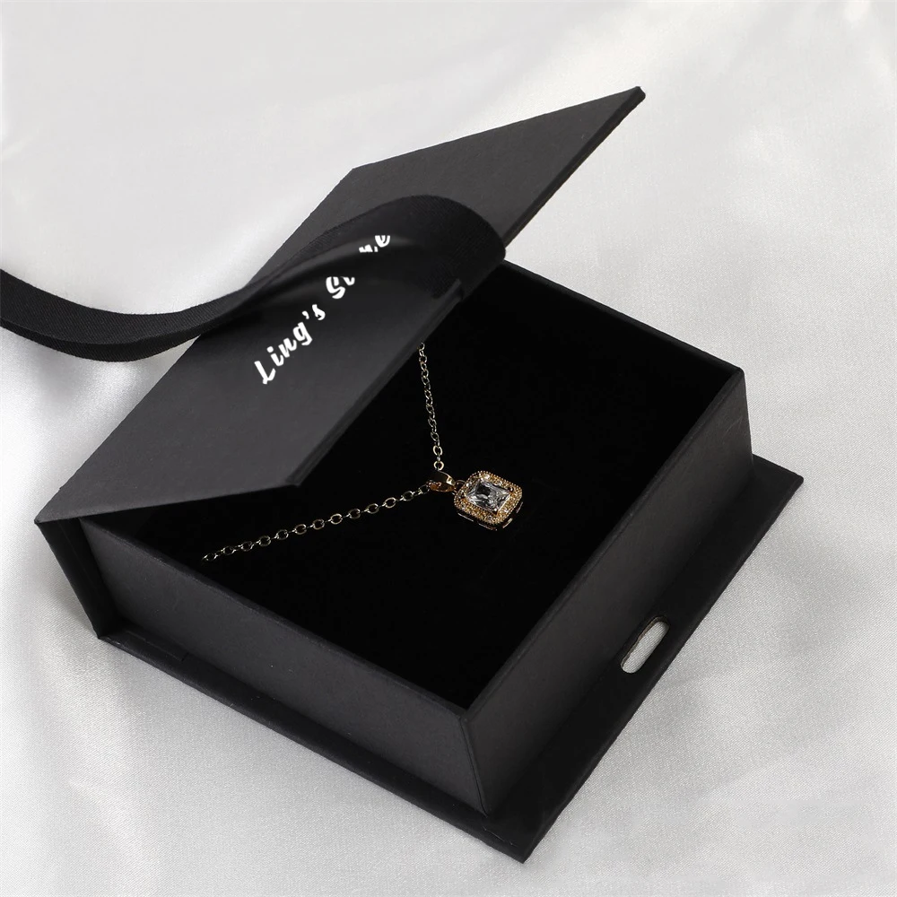 24/50/100Pcs 9.3×9.5×3.5cm Jewelry Packaging Box Ribbon Bowknot Flap Boxes With Sponge For Earring Ring Stud Pendant Bag Storage