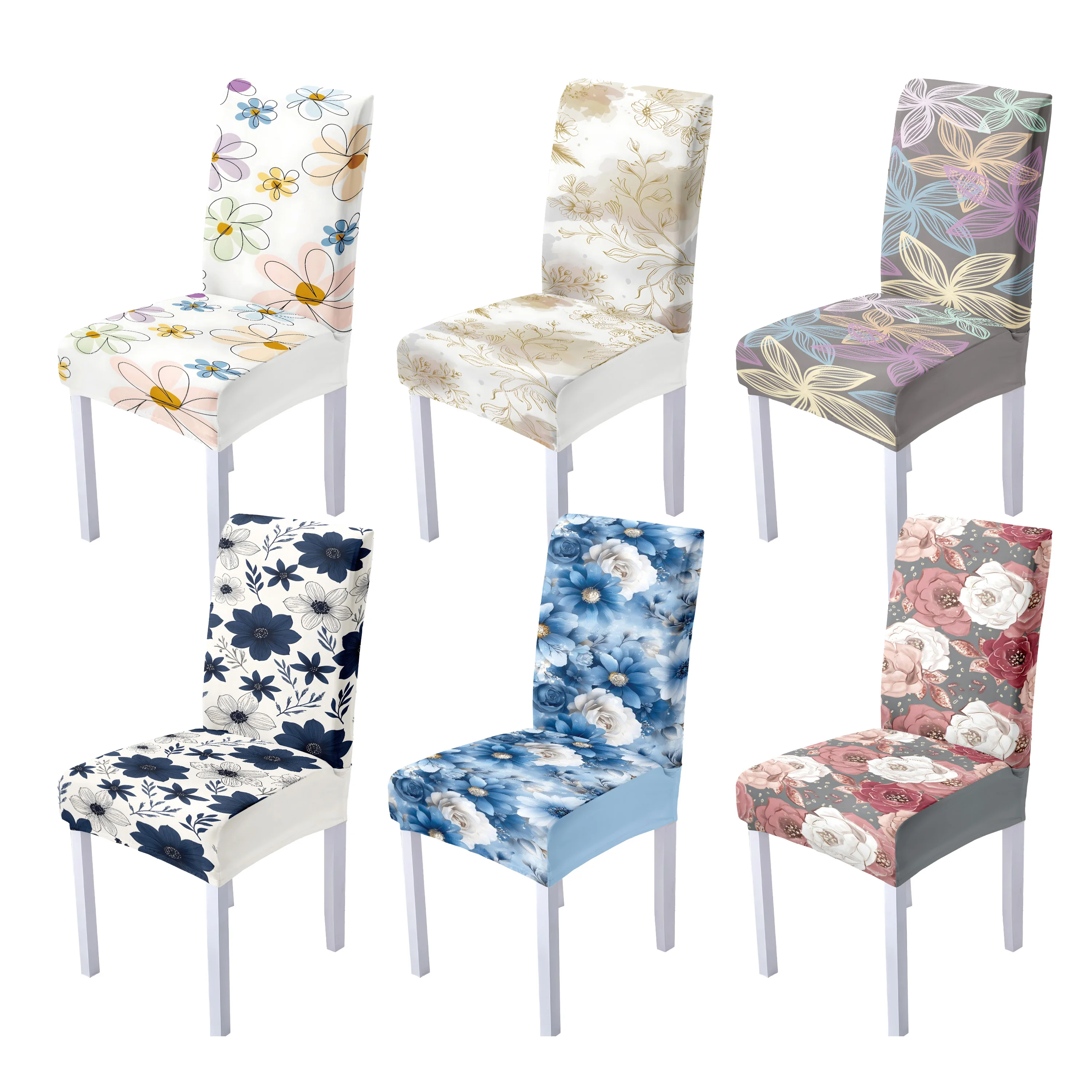 

Home printed dining chair cover, floral pattern, elastic full cover design, spandex material washable, home decoration