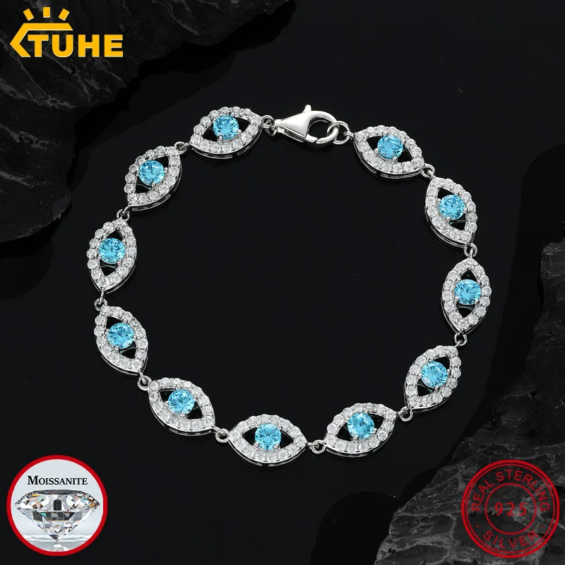

TUHE Unisex Luxury The All-Seeing Eye Bracelet VVS1 Moissanite S925 Silver Necklace For Women Men Hip Hop Jewelry Gift