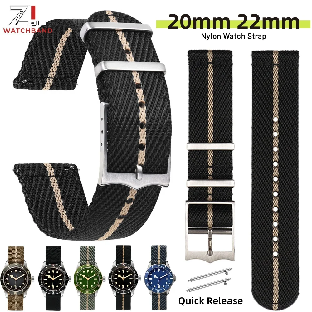 Bracelet de montre en Nylon 20mm 22mm, pour Tudor, Omega, en tissu tissé, pour Seiko, à dégagement rapide, Bracelet en toile de Sport militaire