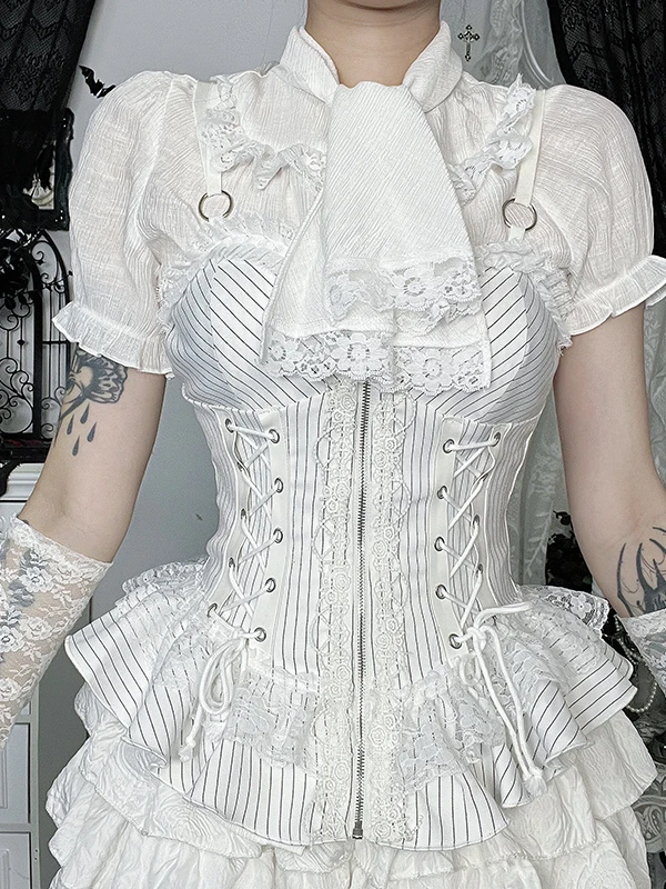 

Готический Sle, белый топ Duch, комплект для косплея, уличный костюм Snap Faion Subculture Lolita, женский костюм средней весы с воротником irt