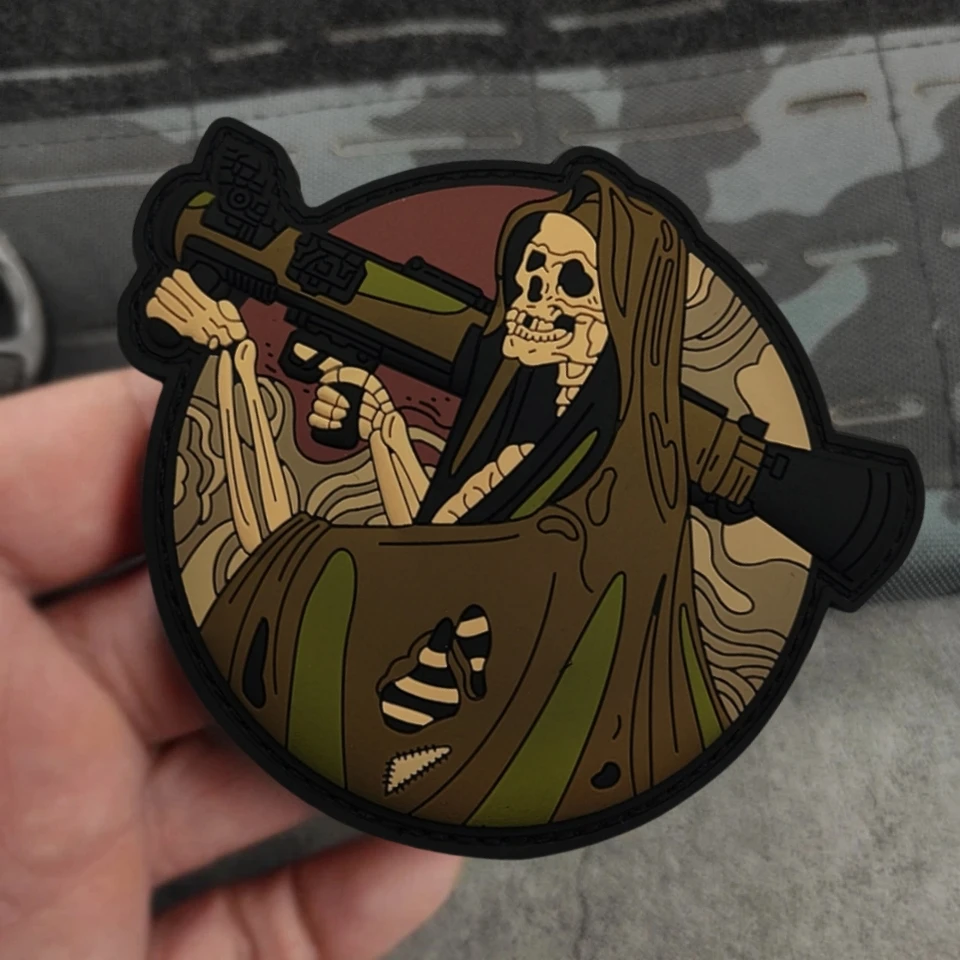 Death Grip PVC Soft Glue Badge Hook Loop Patches Tactical Bone Spear Skull Military Morale Backpack Clothes Decorative Sticker