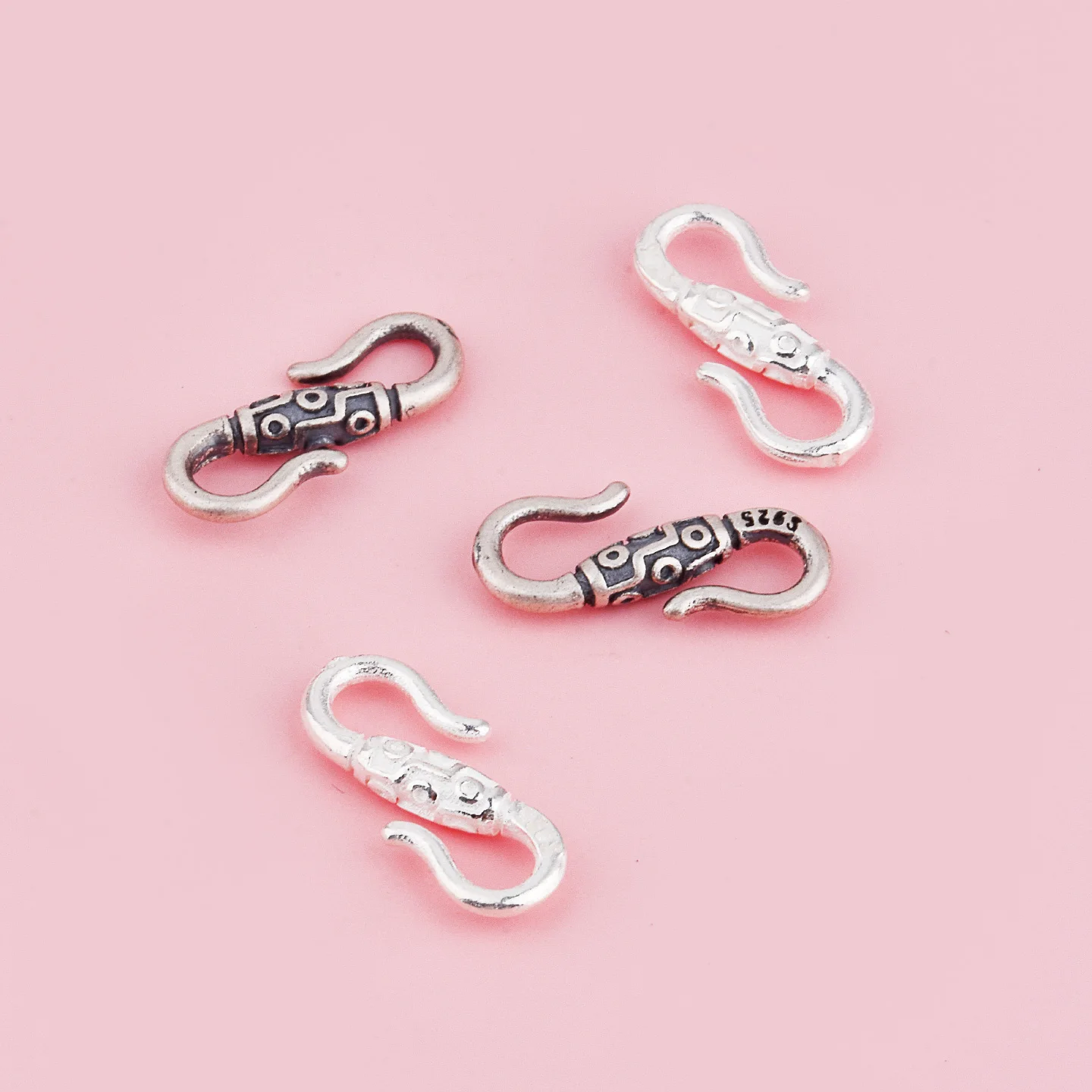 S925 pure silver retro style, open design, without ring, S-shaped clasp, handmade DIY braided string bead bracelet accessory