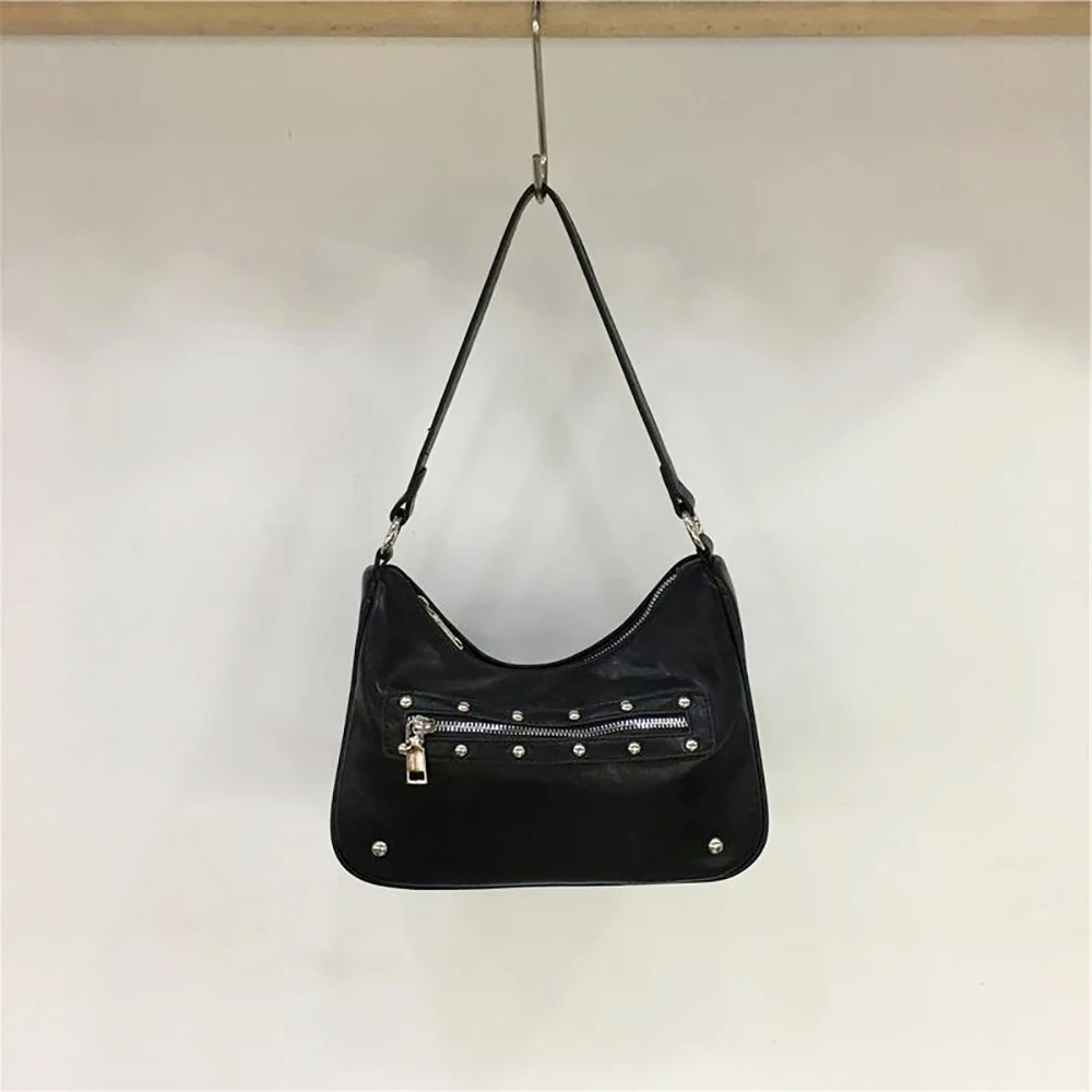 Women's Fashion Rivet Crossbody Bag Light Luxury Solid Color Zipper Versatile One Shoulder Bags Daily Commute Underarm Packs