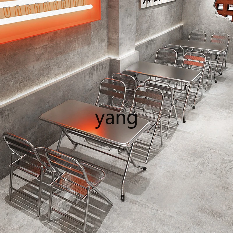 LMM BBQ Stainless Steel Folding Chair Internet Celebrity Snack Shop Table and Chair