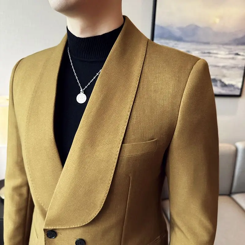 LE354Casual suit handsome suit two-piece wedding toast banquet dress trendy green fruit collar men