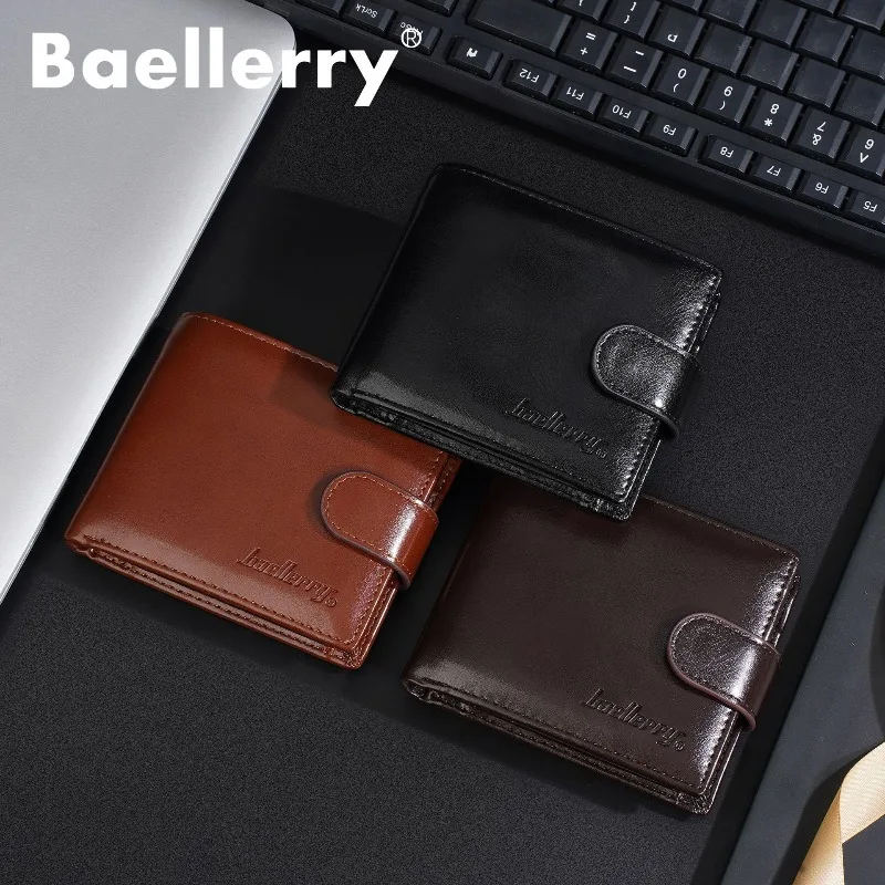Baellerry Men's Zipper Genuine Leather Wallet Multi-Function Short Wallet Multi-slot Coin ID Credit Card Holder Wallet for Men