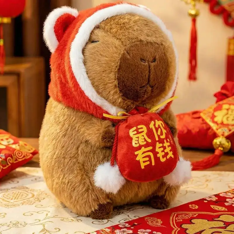 25cm New Year Capybara Plush Toy Lucky Mascot Capybara Soft Stuffed Animal Doll Festive Atmosphere Home Decor Kid Gift