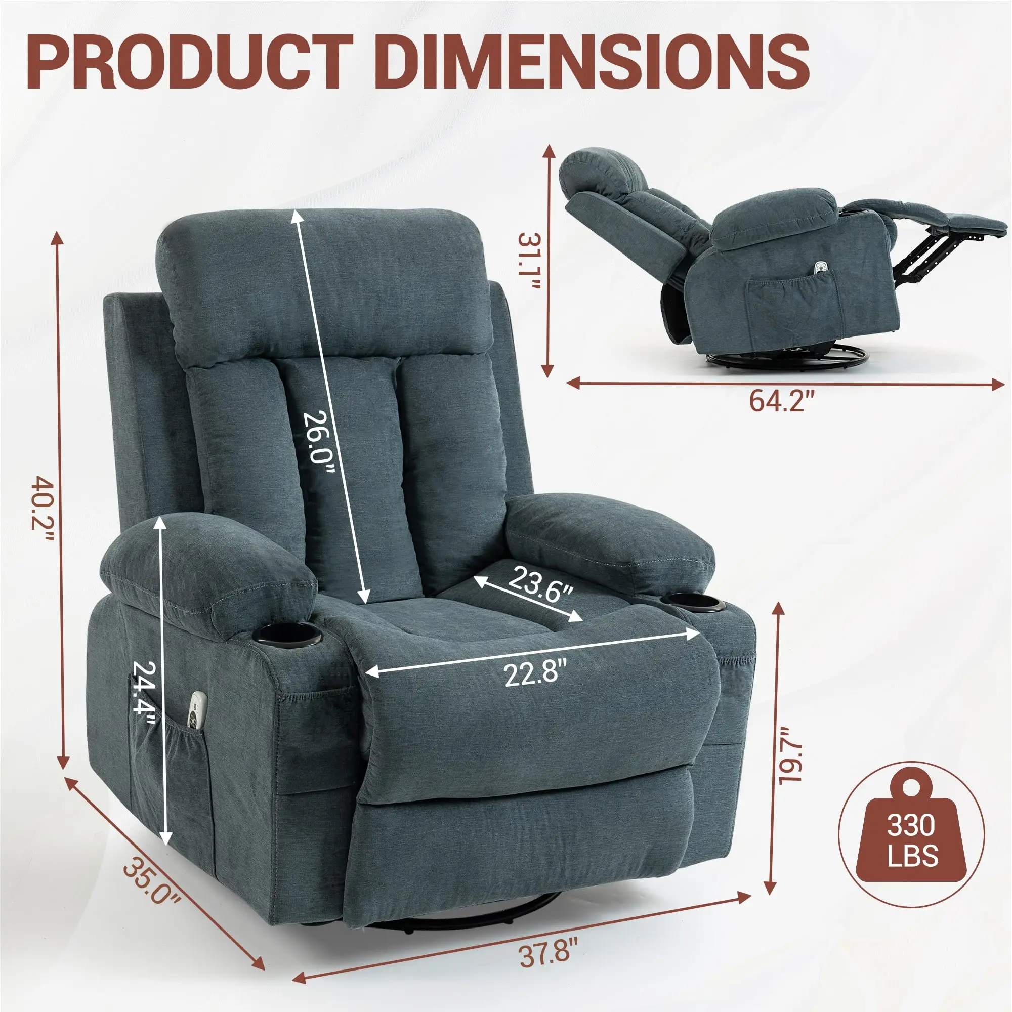 Rocker Recliner Chair with Vibration Massage and Heat, Ergonomic Lounge Chair with Rocking Function and Side Pocket