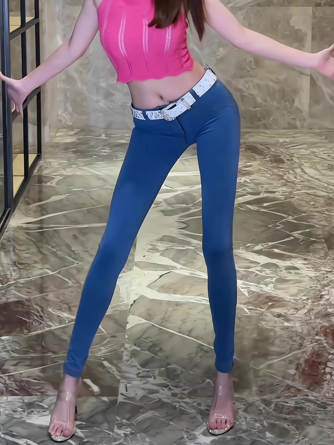 Jean slim taille basse en coton extensible pour femme, pantalon Long crayon bleu clair, Sexy, élastique, fesses pêche, amincissant