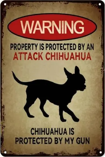 Portected By Attach Chihuahua Aluminum Weatherproof Funny Sign p1308-Aluminum