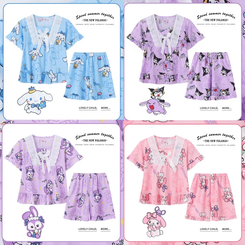 

2024 Summer Children's Pajamas Kawaii Anime Cinnamoroll Kuromi My Melody Kids Milk Silk Sleepwear Girl Pijamas Sets Boy Homewear