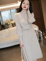 Vintage Female Black Knitted Sweater Dresses for Women Elegant Ladies Turtleneck Long Sleeve Midi Vestidos Autumn Winter 2022