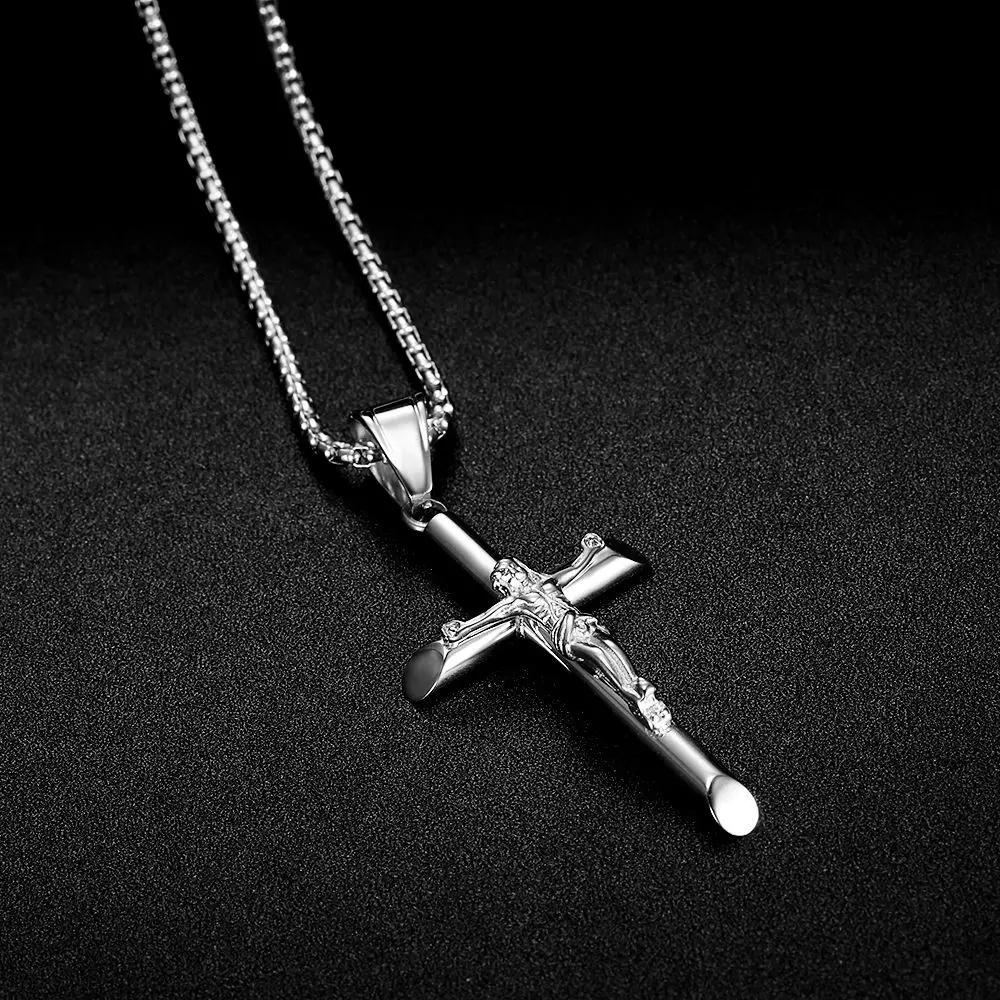 Stainless Steel Titanium God Jesus Cross Hip Hop Pendant Collar Chains Necklace for Men Women Boyfriends Gift Jewelry