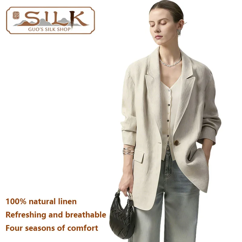 

Натуральный льняной женский костюм: элегантный и изысканный деловой повседневный стиль, модное пальто, роскошное и изысканное, весна-осень