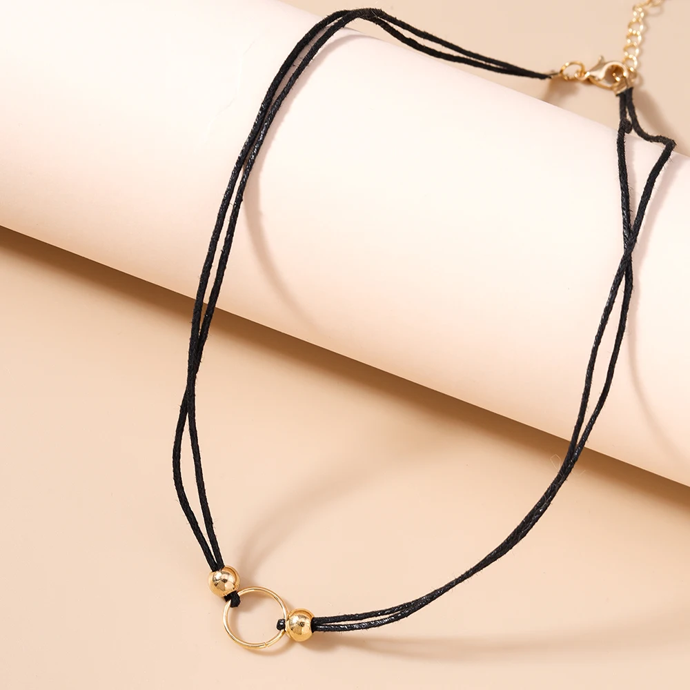 Aihua Schwarz Seil Punk Halsketten für Frauen Kragen Goldene Kreis Schlüsselbein Halsketten Colliers Mode Schmuck Geschenke – Detail 6