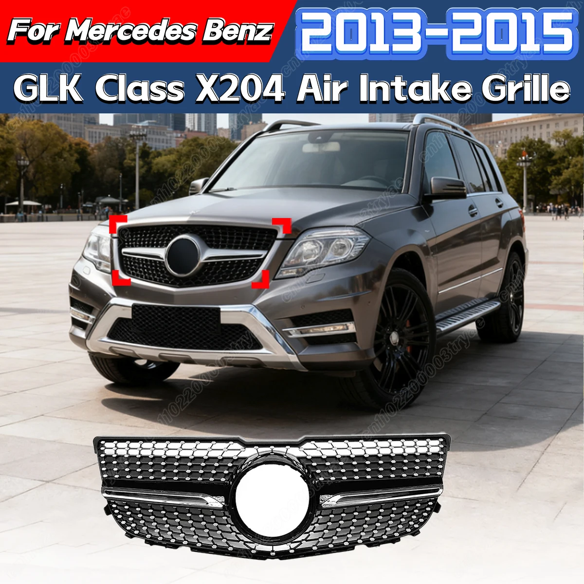 

For Mercedes-Benz GLK Class X204 GLK260 GLK300 GLK350 2013 2014 2015 Auto Front Bumper Diamond Radiator Air Intake Grille Kit