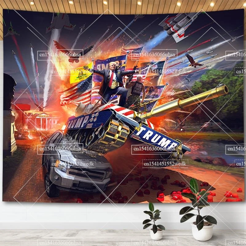 Donald Trump Rambo Bazooka Flag Wall Hanging Tapestry No Man No Woman Aesthetic Room Decor Party Backdrop Home Decoration