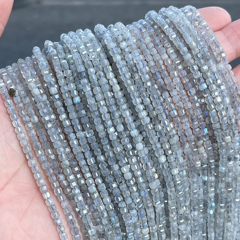 2.5 مللي متر حجر القمر الرمادي الطبيعي الأوجه مربع حبة فضفاض حبة مكعب حبة لصنع المجوهرات سوار ذاتي الصنع إكسسوارات عقد #1