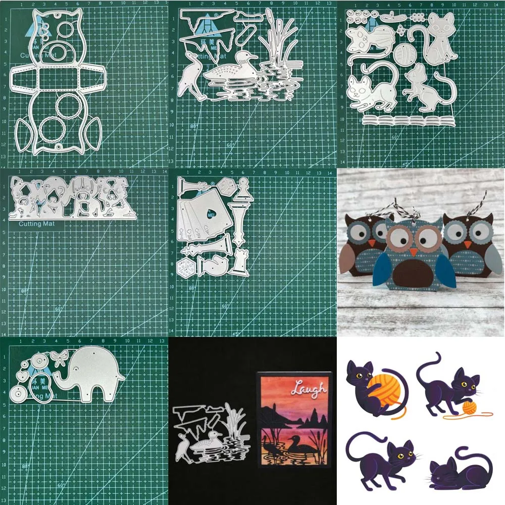 Metalls ch neiden stirbt Tier Hund Katze Eule Elefant Spielkarten Schach Dekoration Sammelalbum Papier Handwerk Punsch Schablonen