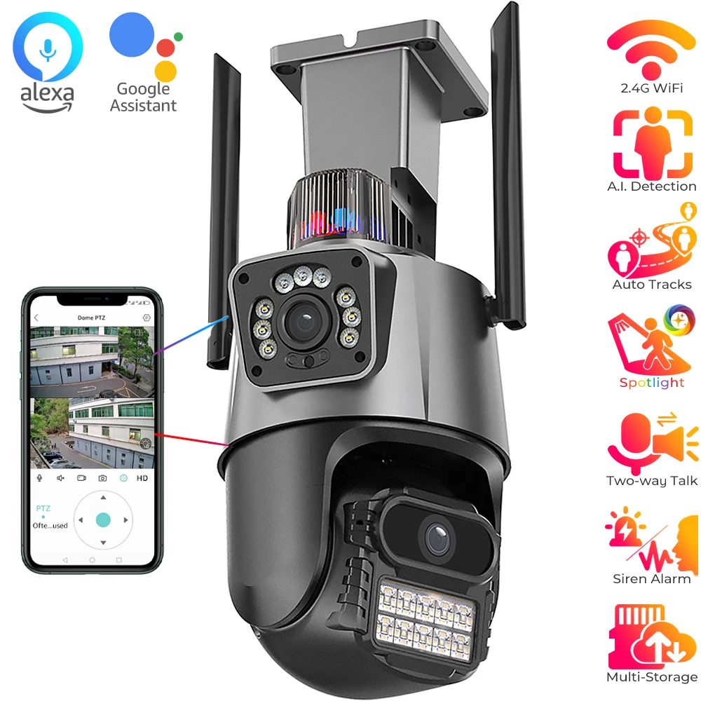 

Dual Lens Linkage 4MP PTZ Security Camera Auto Tracking Wireless IP Camera Human Detection 360° Outdoor WiFi Surveillance Camera