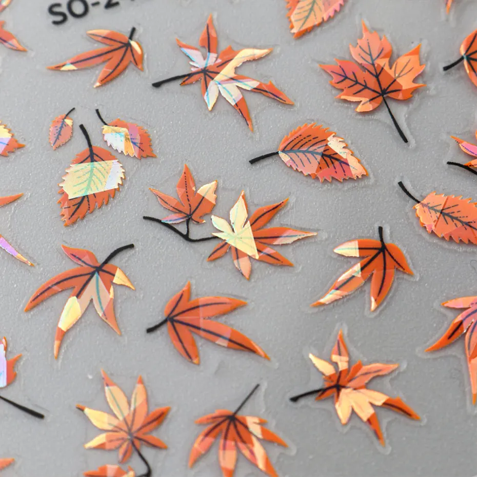 2pcs 3D Autumn Charms Nail Decal Laser Maple Leaves Design Nail Art Stickers Fall Leaf DIY Sliders for Nail Foils Manicure Decor