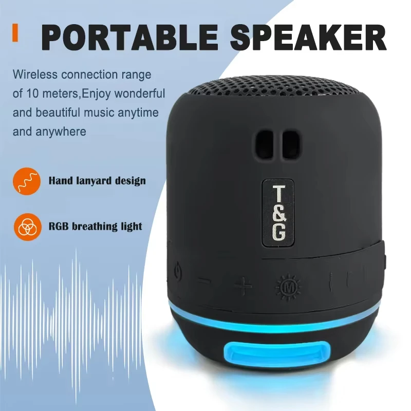 TG294 Мини-светодиодный Bluetooth-динамик 360-стерео портативный веревочный дизайн уличный беспроводной сабвуфер с USB/TF/FM штангой