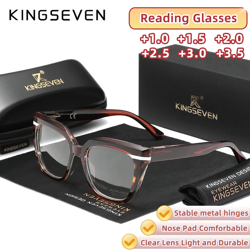 KINGSEVEN Trendy Lesebrille Quadratischen Rahmen Frauen Männer Hyperopie Optische Linsen + 1,0 ~ + 3,5 Cat Eye Damen Rezept brillen