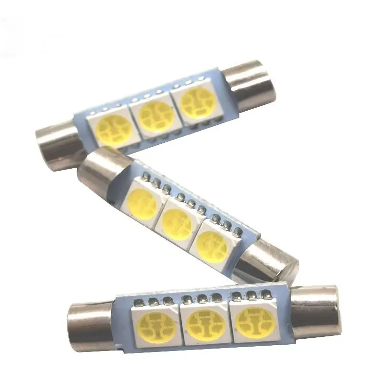 10pcs 28MM T6 Socket 3 SMD Fuse Festoon 5050 Chip C5W Car Led Sun Visor Mirror Light Bulb Source DC 12V Auto Interior Dome Lamp