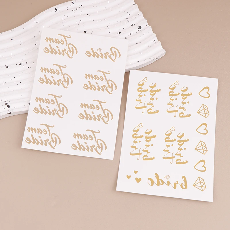 1Sheet Gold Bridal Team Temporary Tattoo Bachelorette Party Hen Disposable Golden Sticker Wedding Dating Single Theme Dec