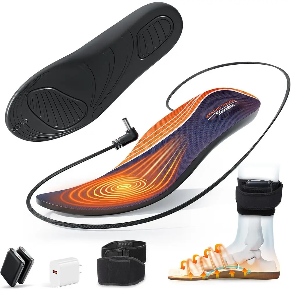 

Adjustable Temperature Heated Insoles for Men & Women - 4 Heat Settings, Trimming Option, Ideal for Winter Sports & Outdoors