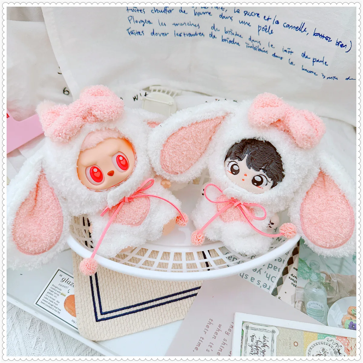 Cute Soft Fluffy Bunny 2Pcs Set Plush Doll Clothes for 10cm Kawaii Idol Doll DIY Dress up Game Change Clothes for Girls