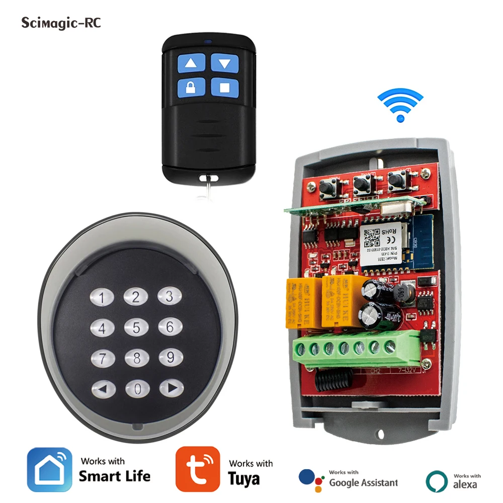 

Tuya Smart Garage Door Opener And Metal Wireless Keypad With 2CH 433mhz Rolling Code Receiver & RF433 Remote Control Transmitter