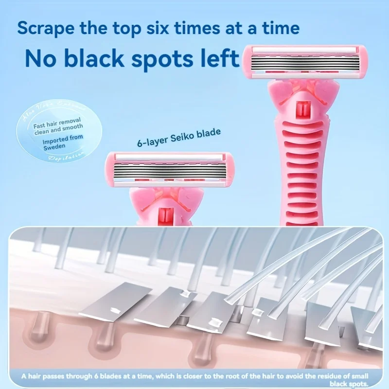 طقم حلاقة حاد من الفولاذ المقاوم للصدأ للرجال ، شفرة برأس قابلة للتغيير ، حلاقة أمان ، جودة عالية ، 6 طبقات