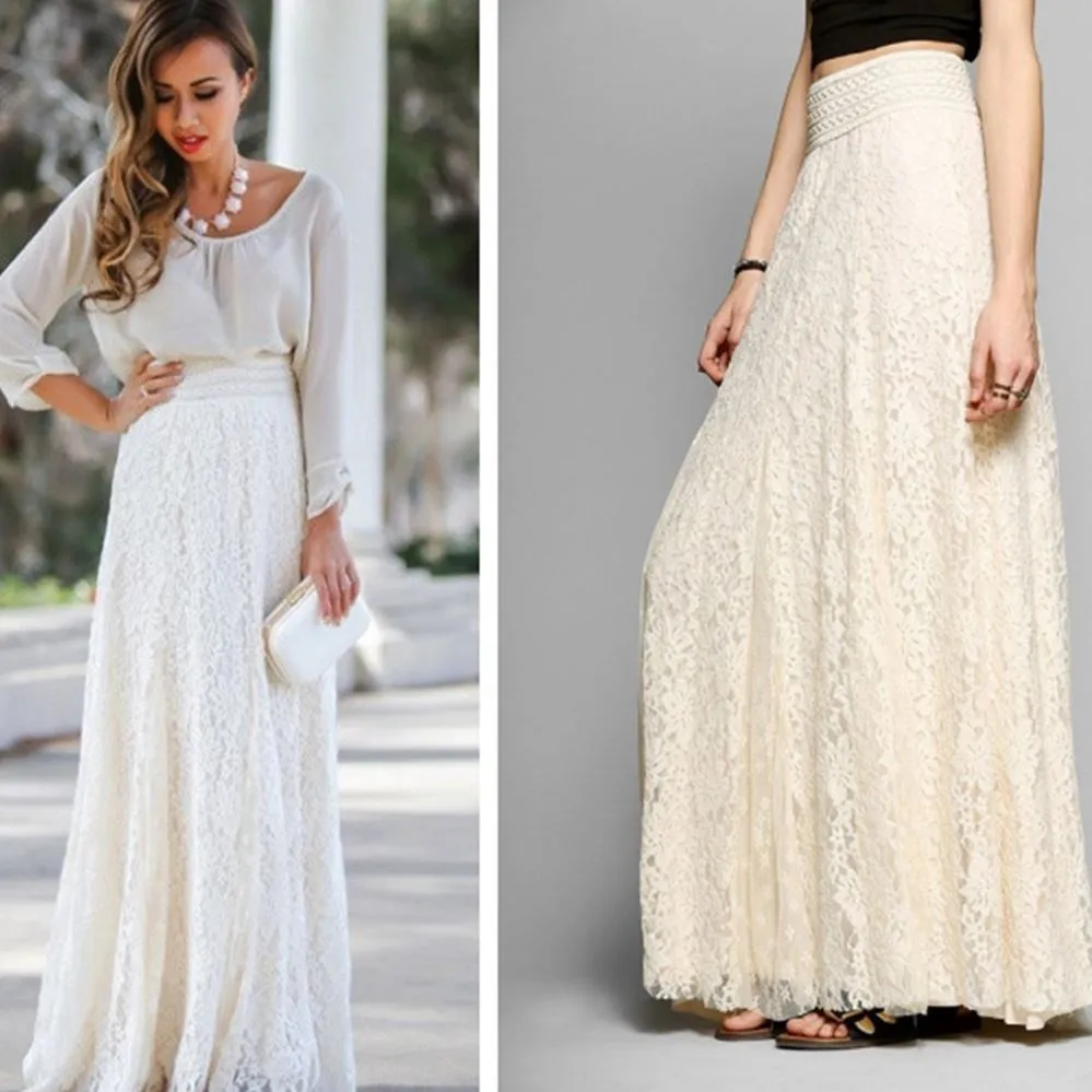 

Женская длинная кружевная юбка, повседневная летняя белая юбка Dr 208 Ele Fene, модная юбка-миди с разрезом по бокам и высокой талией