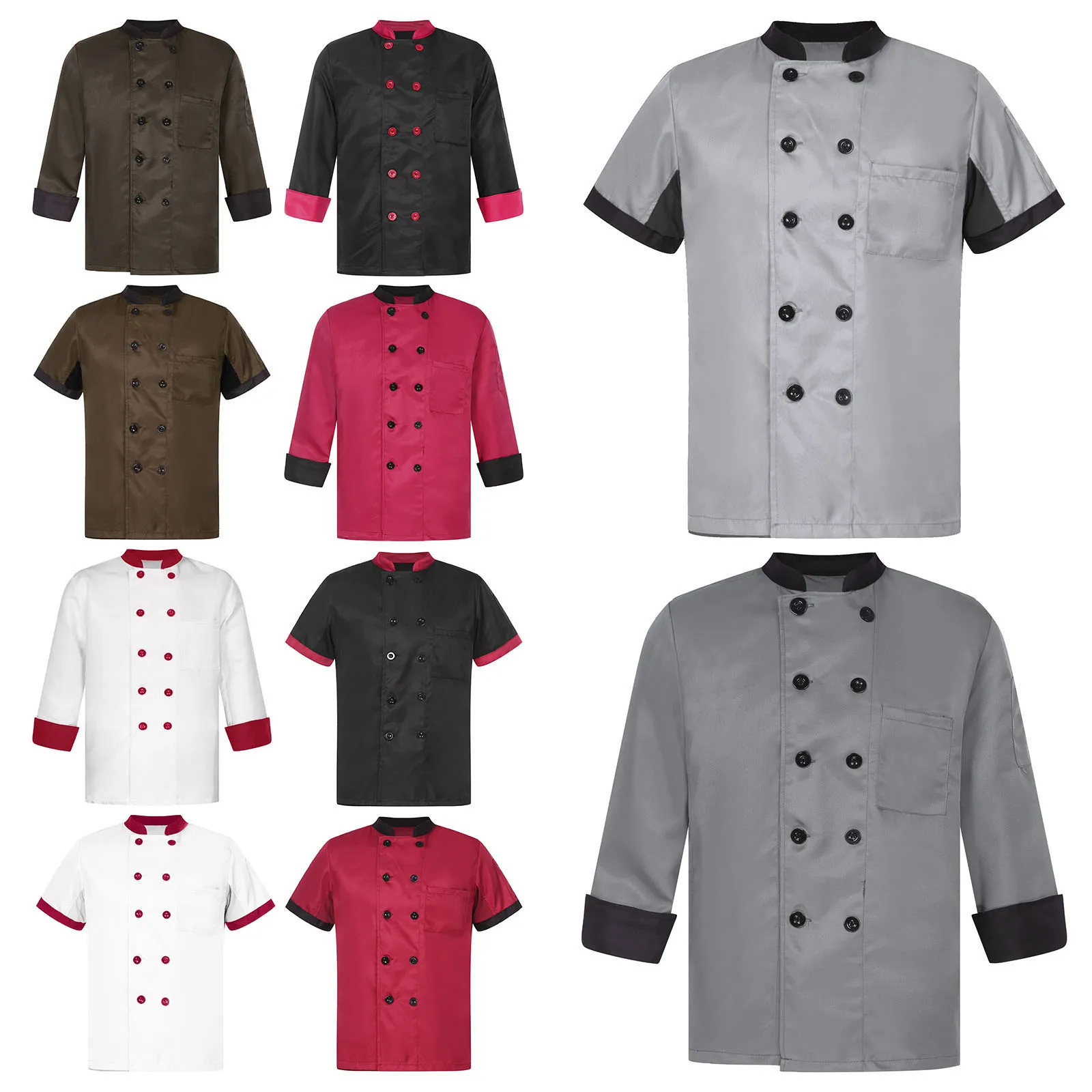 Manteau de chef de cuisine pour hommes, uniforme de restaurant, chemises à manches courtes et longues, veste de chef nous-mêmes, vêtements de service à double boutonnage, haut de Chamonix