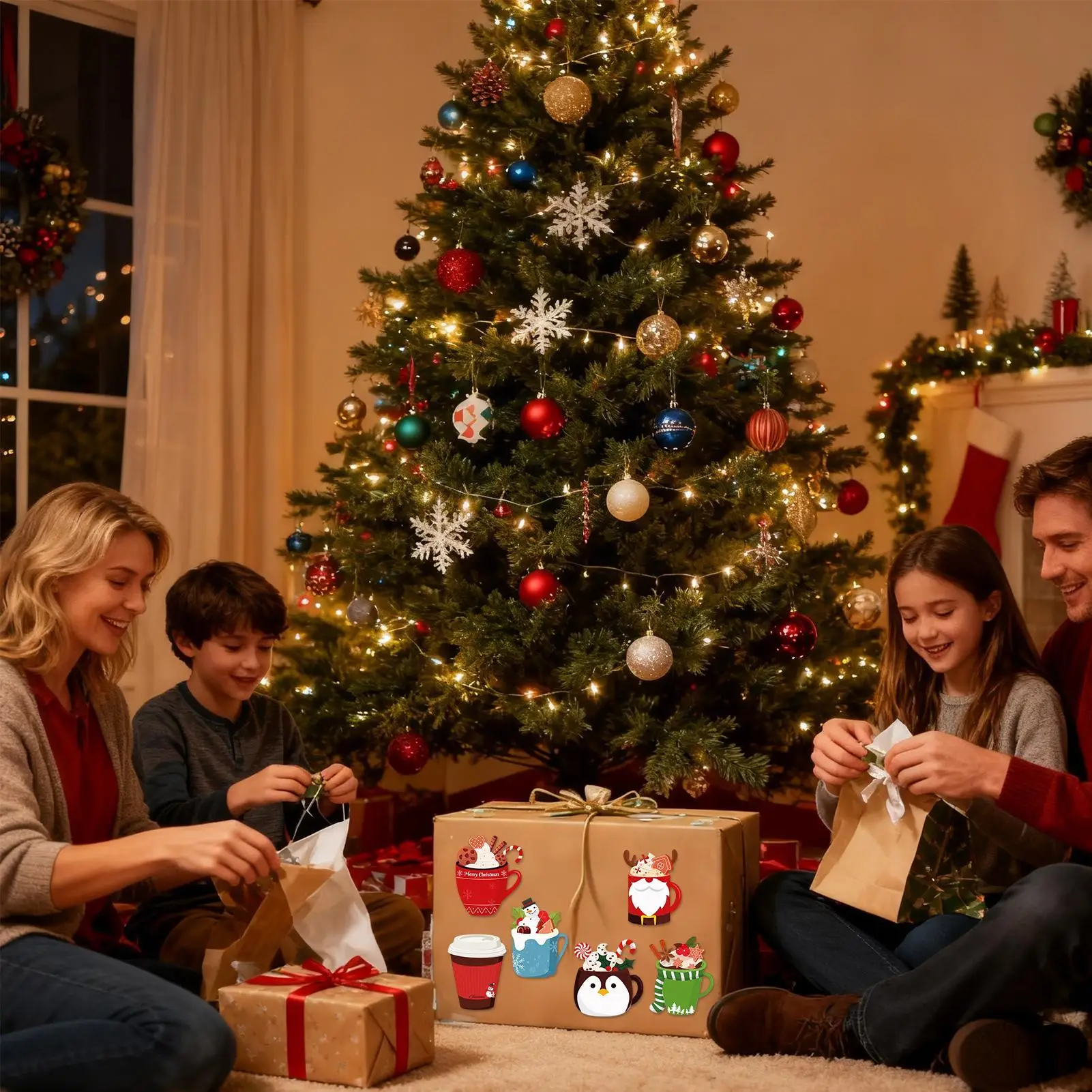 12 рождественских чайных чашек, набор блокнотов для заметок, блокнот на тему Санта-Клауса и лося, праздничные наклейки, липкие заметки, рождественский липкий блокнот, подарки