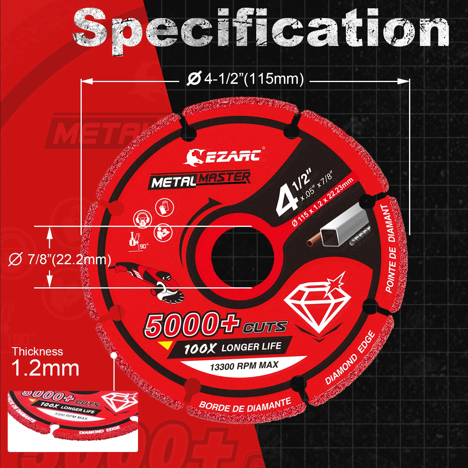 EZARC 4-1/2 Inch Diamond Cut Off Wheels 2-Pack, Angle Grinder Cutting Disc for Cutting Wood & Nails, Plaster, Plastics