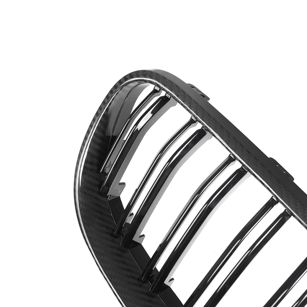 شوايات سباق من ألياف الكربون الجافة الحقيقية لسيارات BMW 3 Series E92 E93 LCI 2010-2013 المصد الأمامي غطاء الكلى مصبغة شريحة مزدوجة #5