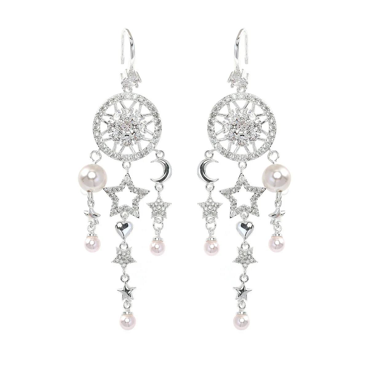 Star Moon Sun Wheel Hook Earrings Heavy Craft Unique Studs S925 Silver Needle Light Luxury Pearl Tassel Dangle Earrings Women De
