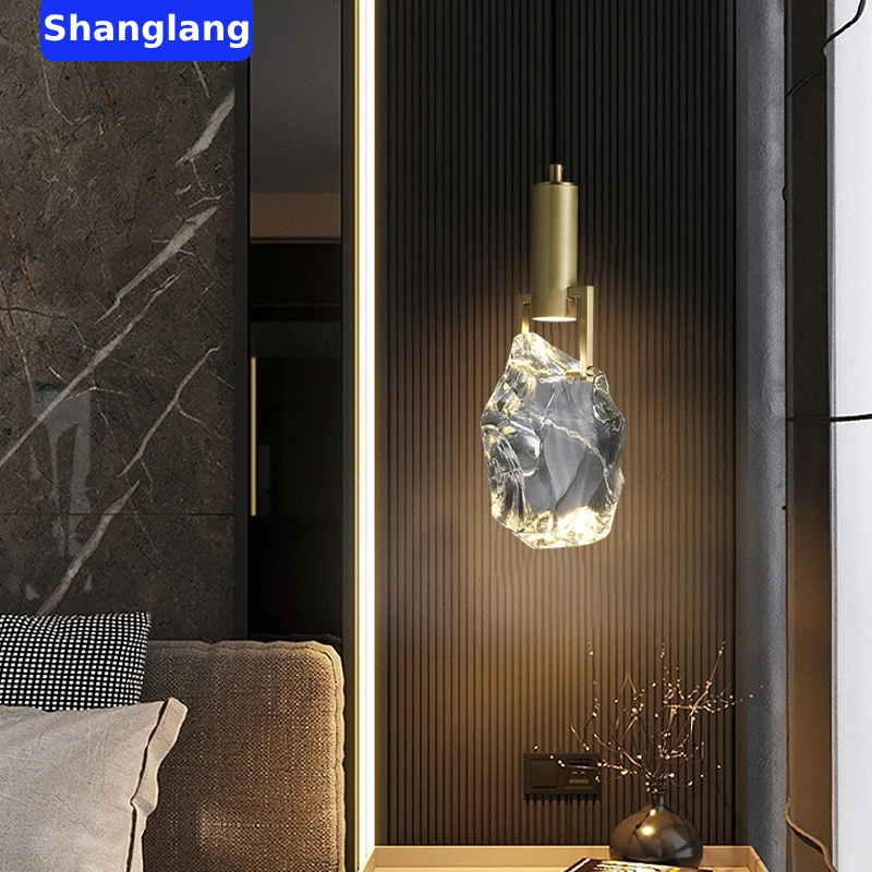 Modern Nordic LED Luxury Chandelier Post Crystal Iron Bedroom Bedside Creative Simple Personality Window Restaurant Bar Stone