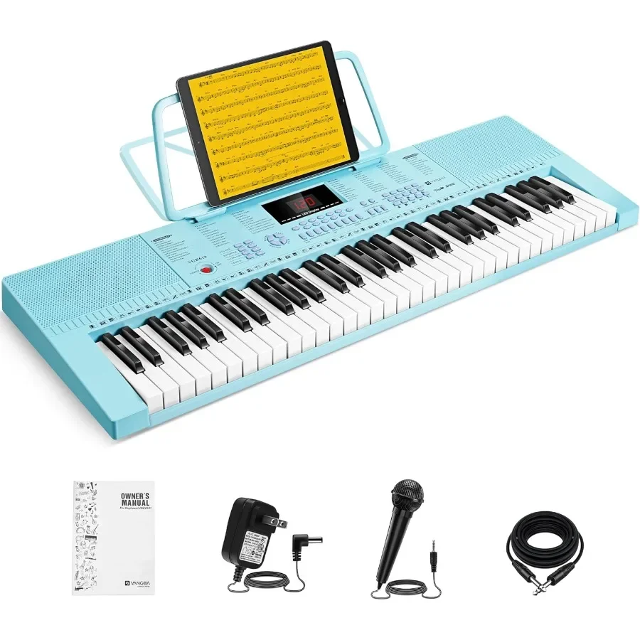 

Портативная мини-клавиатура для фортепиано с 61 клавишей для начинающих со встроенным микрофоном, 3 интерактивных обучающих режима, 350 тонов, 350 ритмов, 30