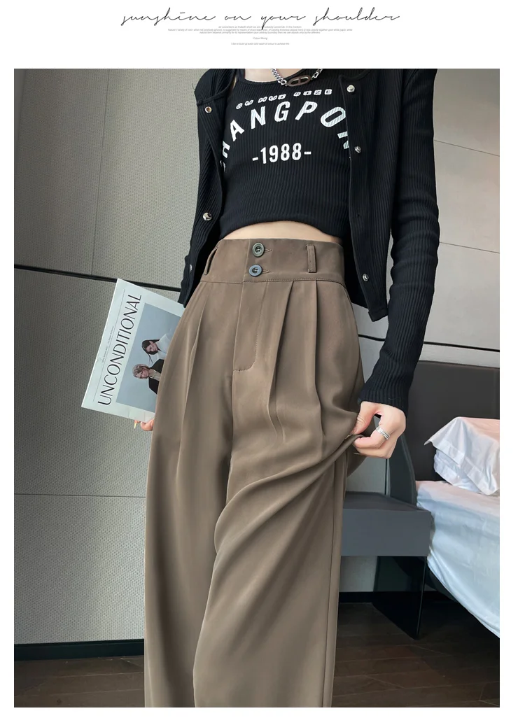 Frauen Lose Frühling Sommer 2024, Neue Hohe Taille Breite Beine Dünne Beiläufige Hosen Koreanische Mode-Trend Weiblichen Anzug Gerade Hosen – Detail 19