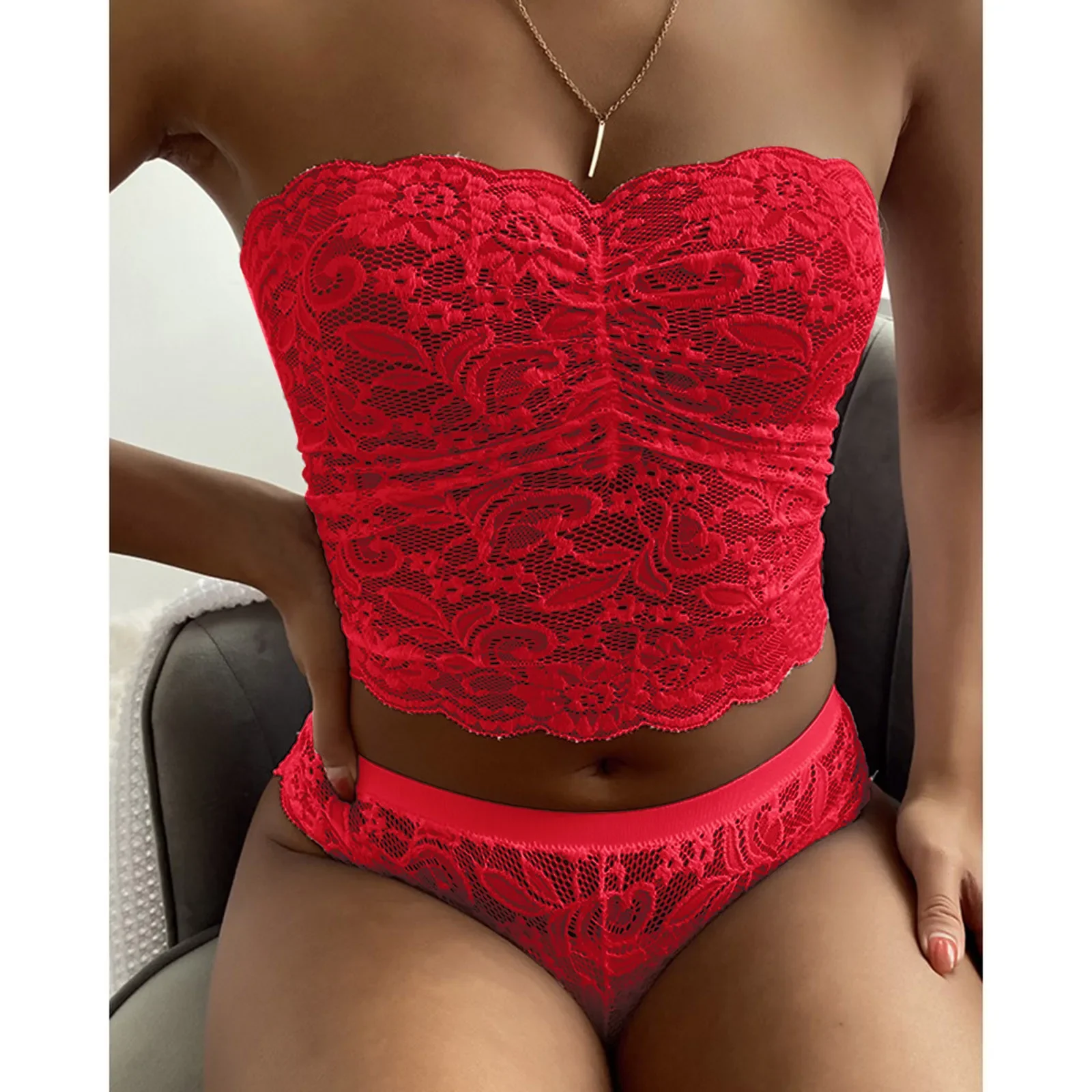 

Women's Sexy Lingerie Bra Set Plus Size Lace Pajamas Set Comfortable Underwear Seamless Crop Tops Ladies Panties Sleepwear Xxl