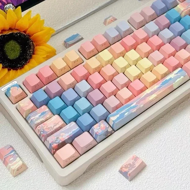 

Sunset afterglow keycap PBT hot sublimation original factory height side engraving light transmission