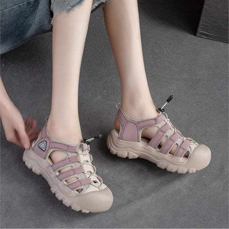 GKTINOO 2024 New Women Sandals Platform leather Ladies Sandals Comfortable Flat Sandals Open Toe Beach Shoes Woman Footwear