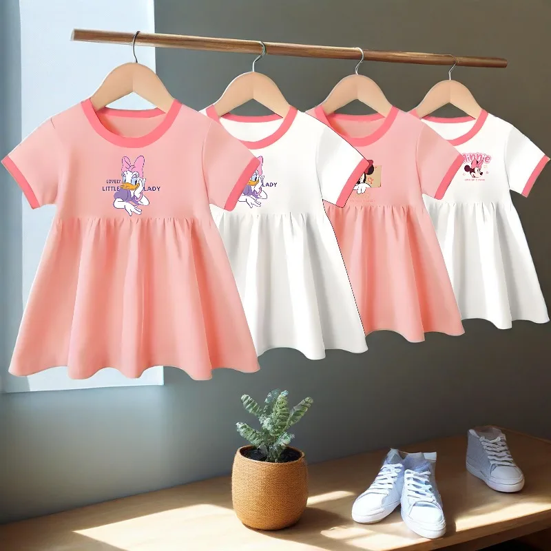 

Повседневные платья с короткими рукавами для маленьких девочек, летние дышащие детские платья-футболки, детский пляжный сарафан трапециевидной формы, уличная одежда