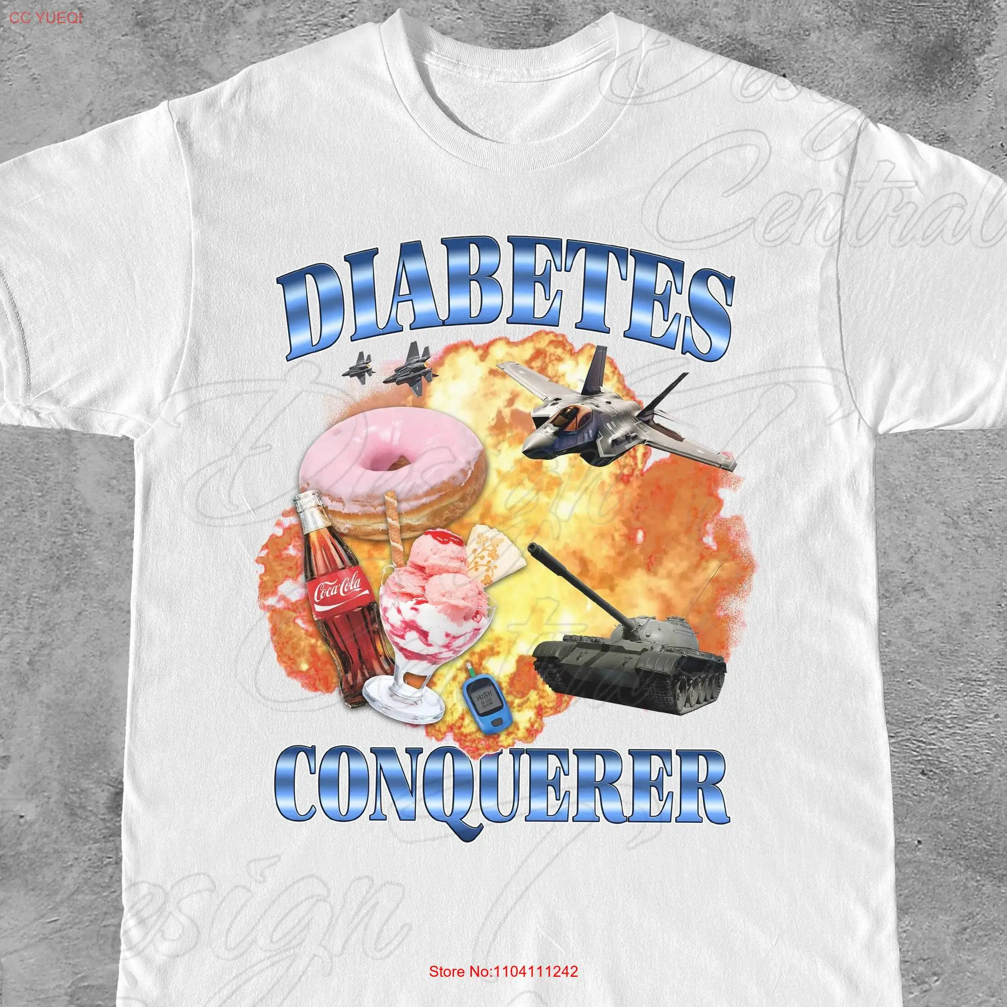 Diabetes Conqueror Ironic Funny T Shirt Bootleg Rap Hard Edit of Diabetic Dark Humor T1D Awareness long or short sleeves