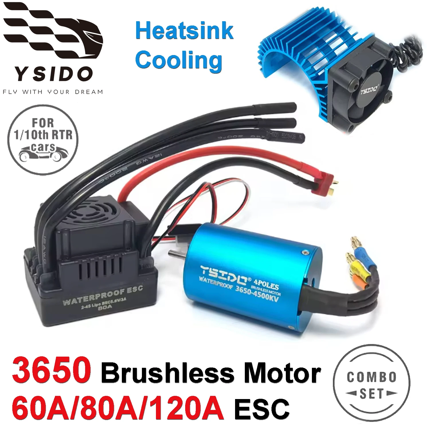 

Бесщеточный двигатель YSIDO 3650 с регулятором скорости 60A/80A/120A ESC и радиатором охлаждения (комбо-набор) для радиоуправляемых моделей Axial, Traxxas, HSP, Tamiya, Arrma, RedCat 1/10