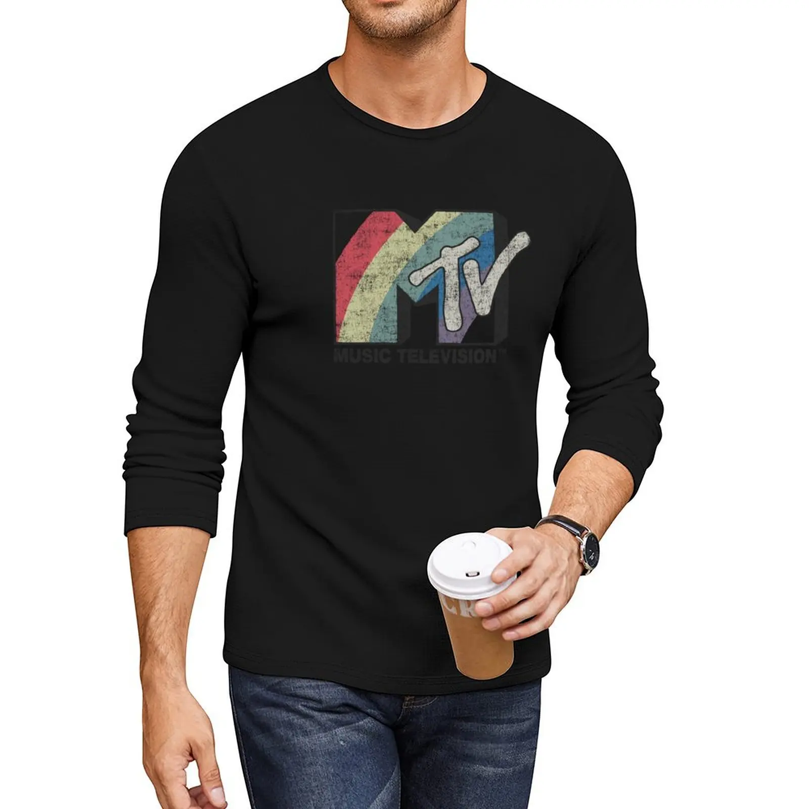 

MTV Distressed Rainbow Stripes Vintage MTV Logo Long T-Shirt Anime t-shirt quick drying t-shirt funny t shirt men clothes